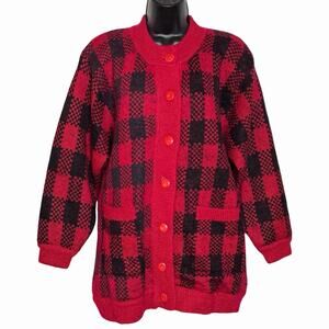 VTG 80s 90s MOHAIR BLEND CHUNKY BUFFALO PLAID SWEATER CHRISTMAS BY CHIN YING M L